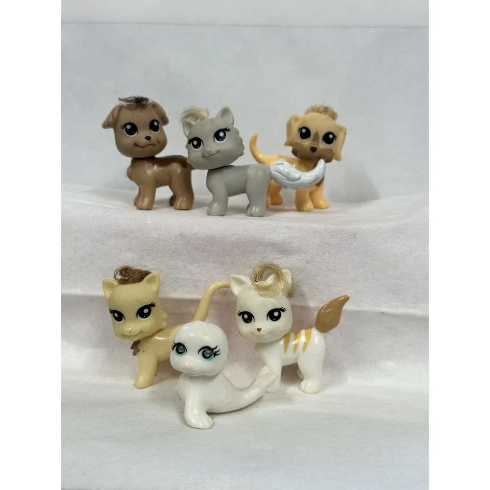 Polly Pocket Puppies and Kittens and The Seal Figures Lot of 6 Mattel Toys